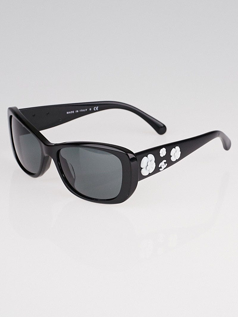 Chanel Black Acetate Square Frame Camellia Flower Sunglasses