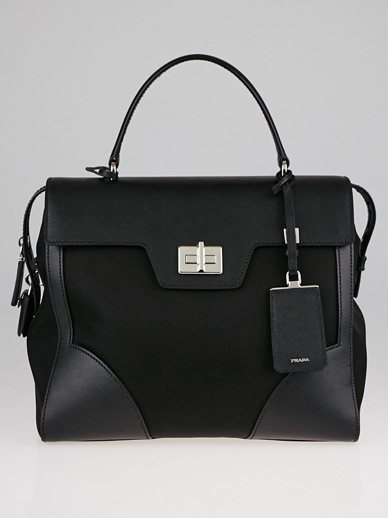 Prada Black Tessuto Nylon and Saffiano Leather Top Handle