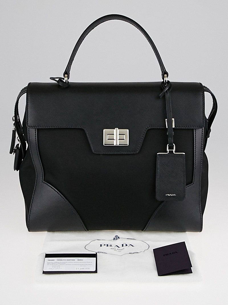 Prada Black Tessuto Nylon and Saffiano Leather Top Handle Bag