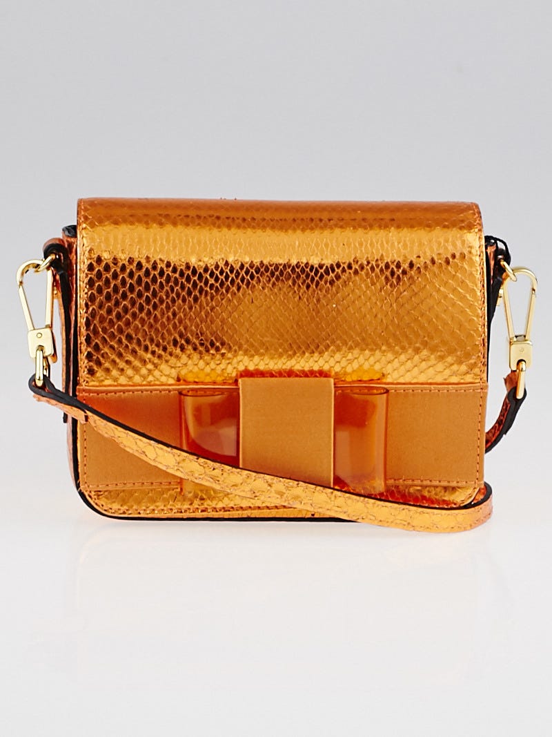 Burberry Bright Poppy Orange Metallic Snakeskin Berkeley Mini