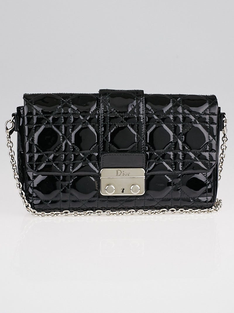 Christian Dior Black Cannage Quilted Patent Leather New Lock Pouch Clutch Bag Yoogi s Closet