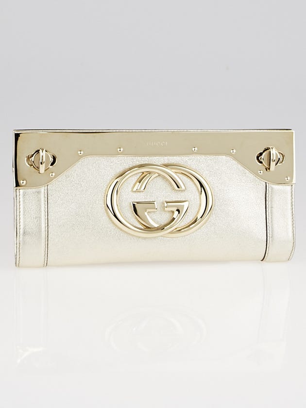 Gucci Gold Leather Interlocking G Starlight Frame Clutch Bag