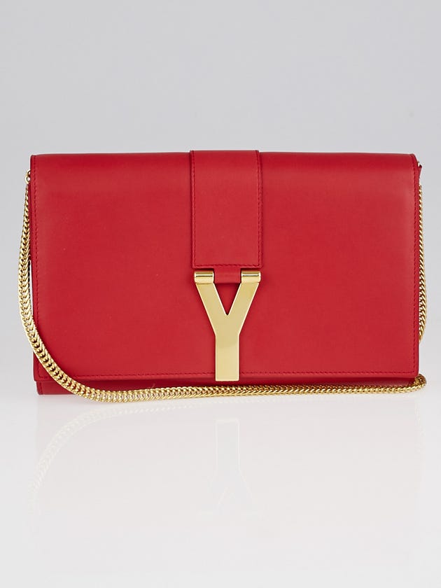 Yves Saint Laurent Red Smooth Calfskin Leather Classic Y Chain Wallet Crossbody Bag