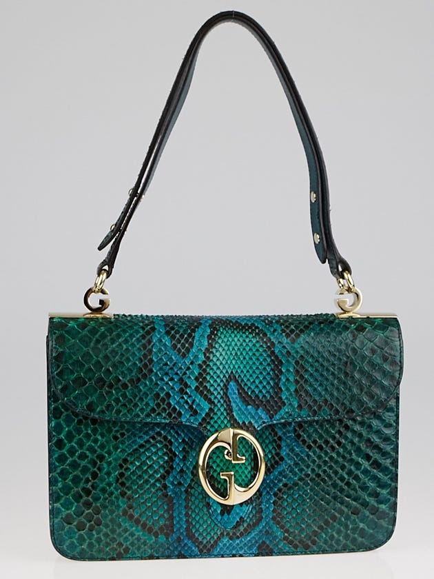 Gucci Green Python 1973 Medium Top Handle Bag
