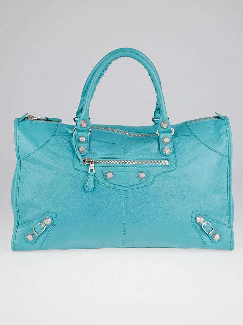 Balenciaga Bleu Tropical Lambskin Leather Giant 12 Silver Work Bag |  Yoogi's Closet