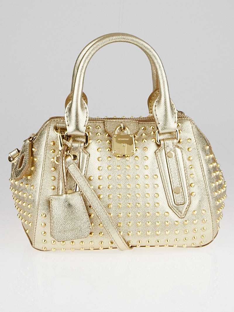 激レア  新品未使用 タグ付き Burberry ゴールド金具 革手袋 Burberry Gold Studded Patent Leather Small Blaze Bowler Bag