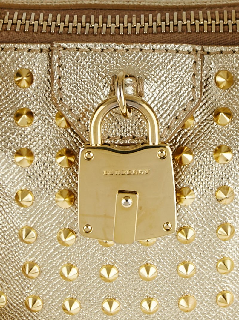 激レア  新品未使用 タグ付き Burberry ゴールド金具 革手袋 Burberry Gold Studded Patent Leather Small Blaze Bowler Bag