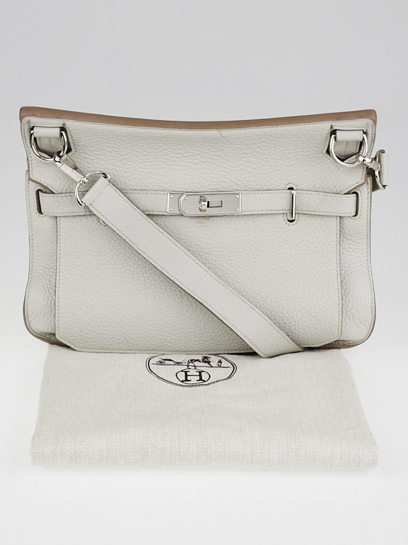 Hermes 27cm Pearl Grey Clemence Leather Palladium Plated Jypsiere