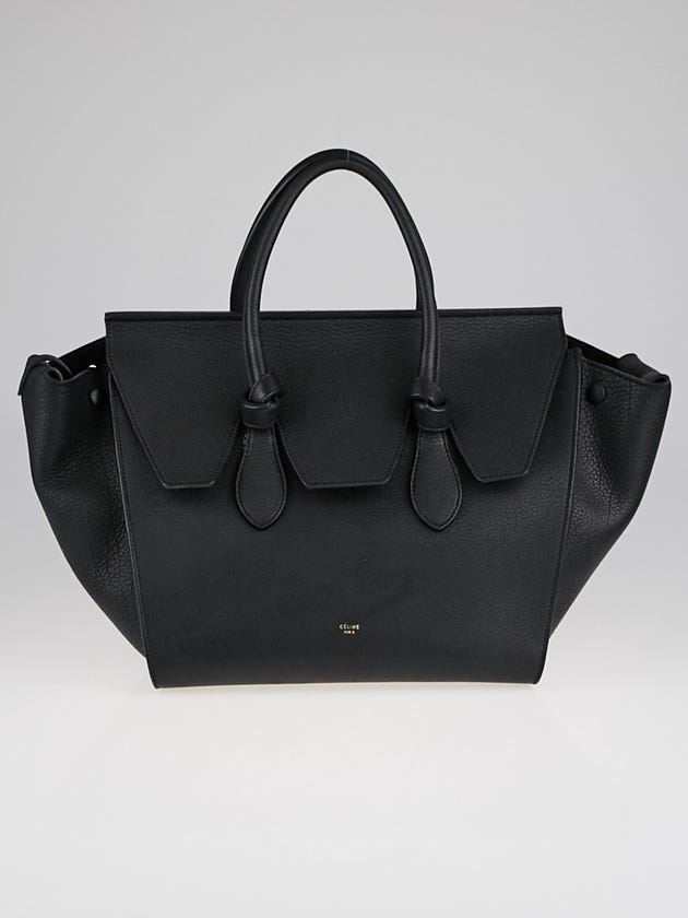 Celine Black Pebbled Calfskin Leather Small Tie Tote Bag