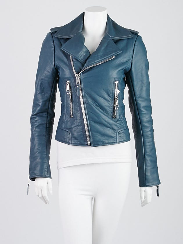 Balenciaga Ardoise Lambskin Leather Classic Moto Jacket Size 8/40