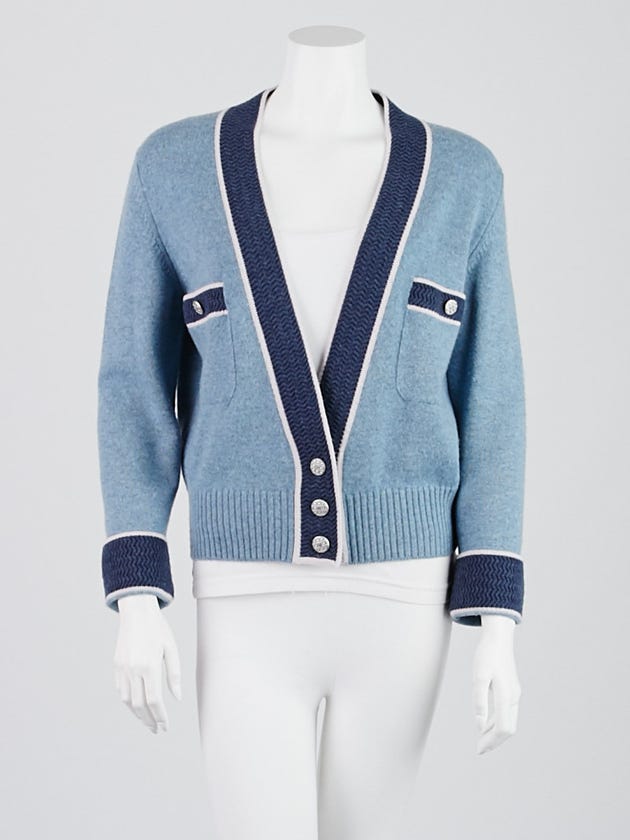 Chanel Blue Cashmere Cardigan Sweater Size 8/40