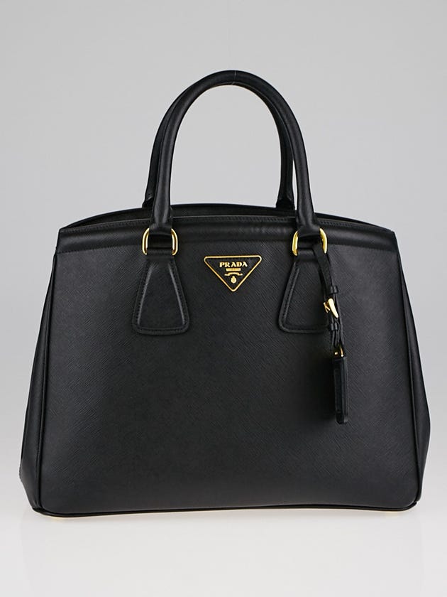 Prada Black Saffiano Lux Leather Parabole Shopping Tote Bag BN2402