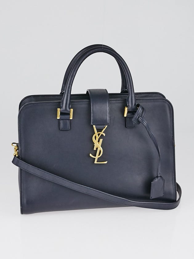 Yves Saint Laurent Navy Blue Calfskin Leather Small Monogram Cabas Bag