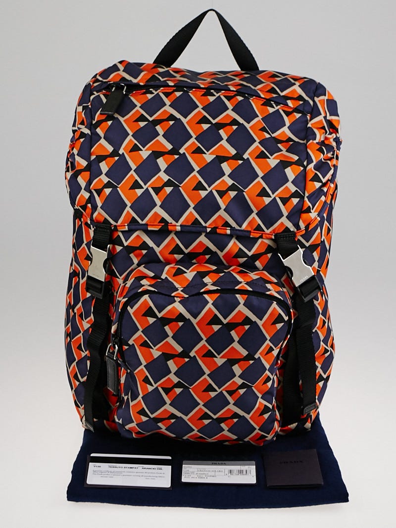 Prada Arancio Tessuto Stampato Nylon Backpack Bag V135