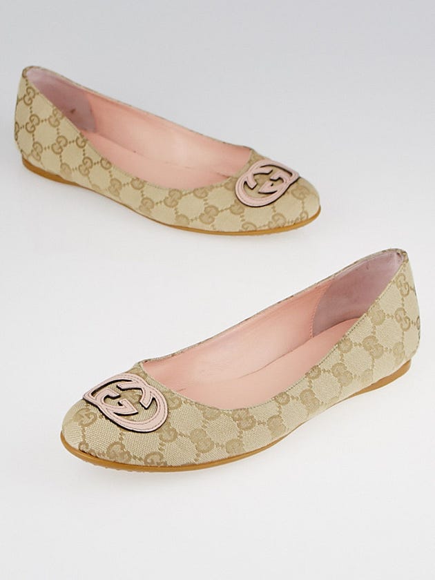 Gucci Beige/Pink GG Canvas Ballet Flats Size 7.5/38