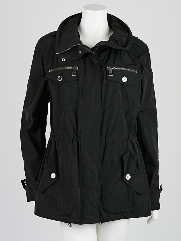 Burberry Black Polyester Zip Front Hooded Rain Jacket Size XL