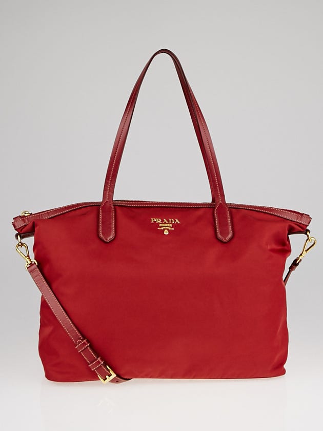 Prada Red Tessuto Nylon and Saffiano Leather Tote Bag