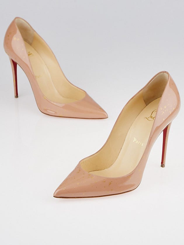 Christian Louboutin Nude Patent Leather and Glitter Pigalle Follies 100  Pumps Size 7.5/38