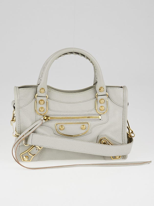 Balenciaga Light Grey Chevre Leather Metallic Edge Mini City Bag