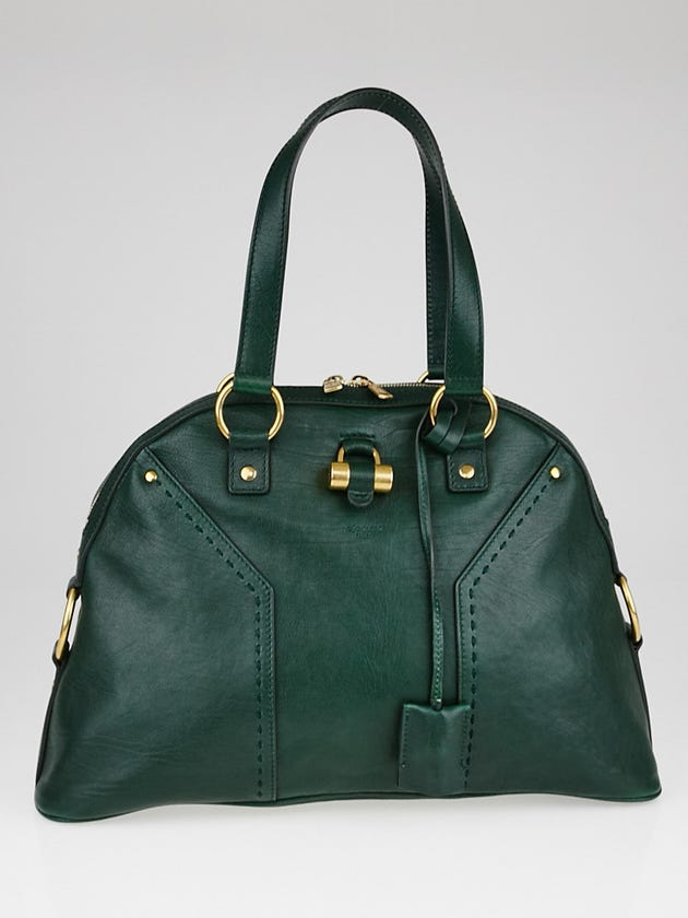 Yves Saint Laurent Dark Green Calfskin Leather Large Muse Bag