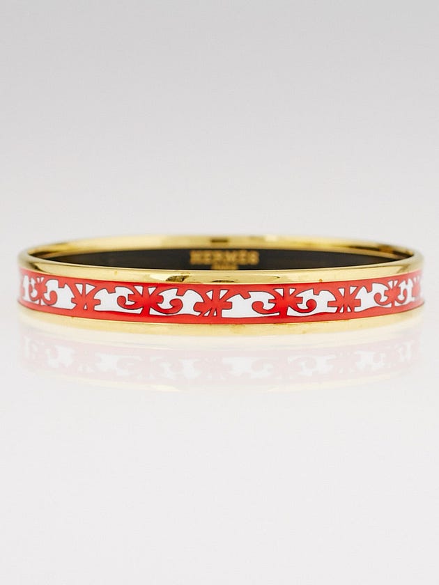 Hermes Red/White Balcons du Guadalquivir Enamel Gold Plated Narrow Bangle Bracelet