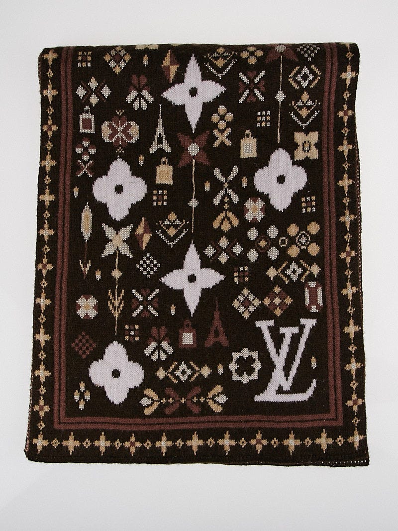 Louis Vuitton Brown Wool/Viscose Knit Monogram Flowers Scarf