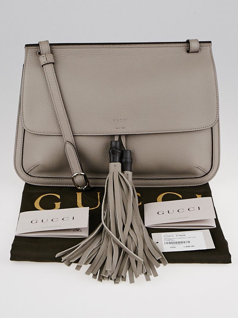 Gucci Grey Pebbled Leather Bamboo Daily Flap Shoulder Bag