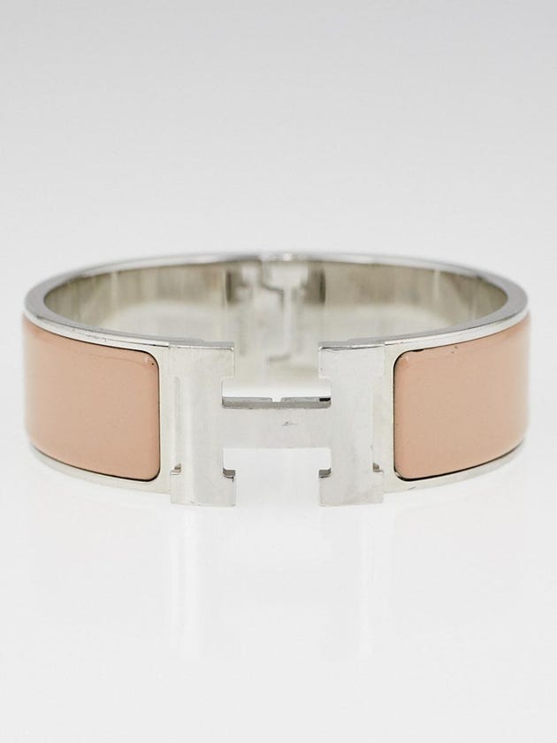 Hermes Beige Enamel Palladium Plated Clic-Clac H GM Wide Bracelet 