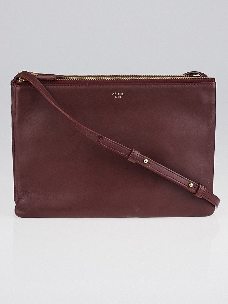 Celine Burgundy Lambskin Leather Trio Small Crossbody Bag