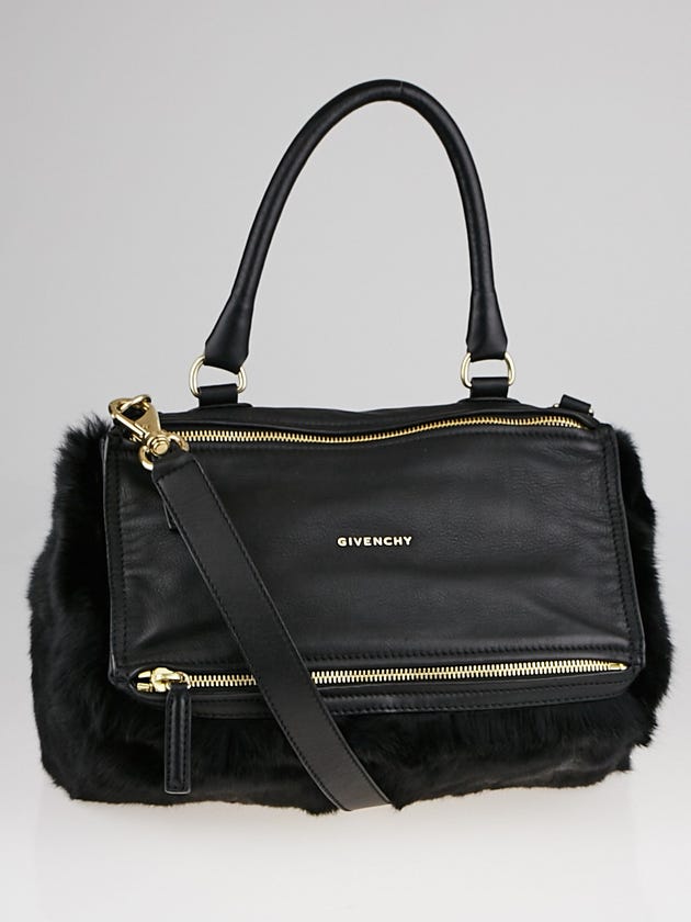 Givenchy Black Sugar Goatskin Leather and Rabbit Medium Pandora Bag