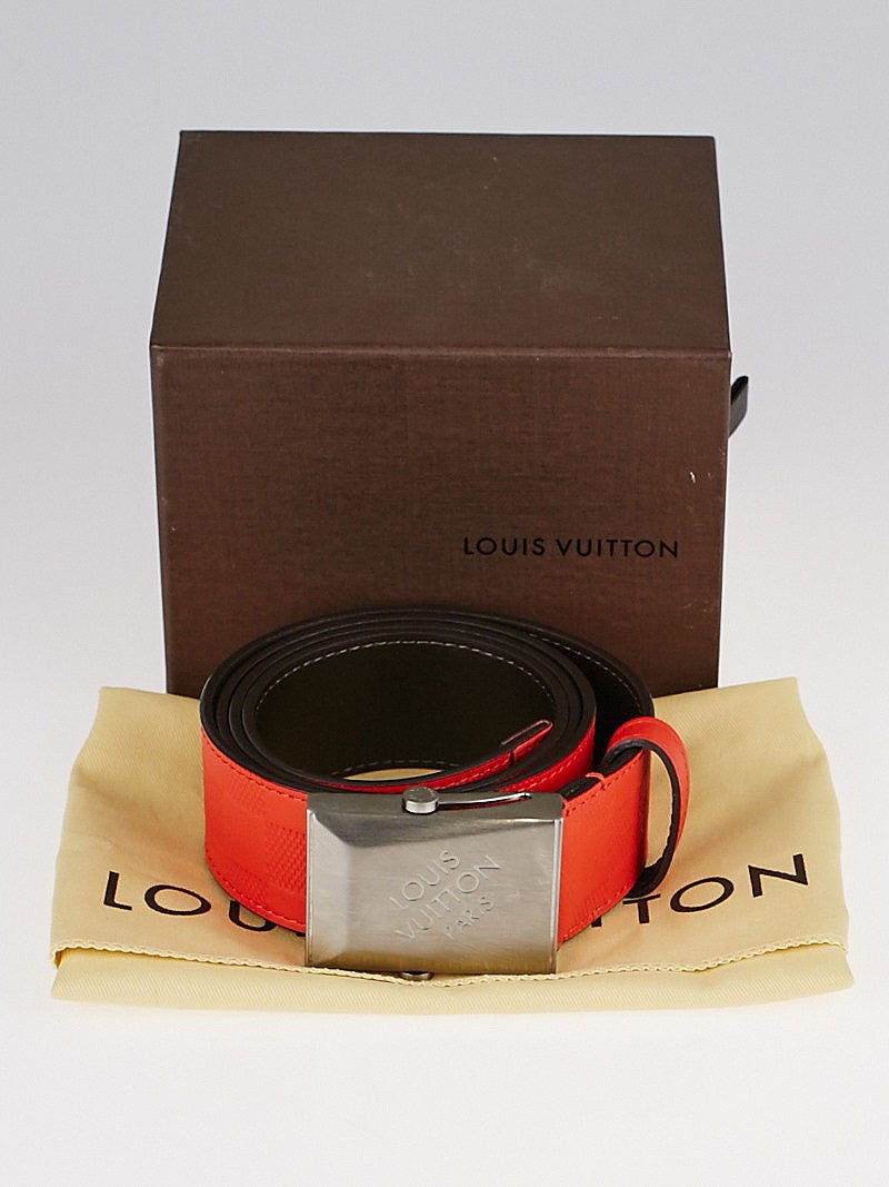 Louis Vuitton Red Damier Leather Dynamo Belt Size 100/40 - Yoogi's Closet