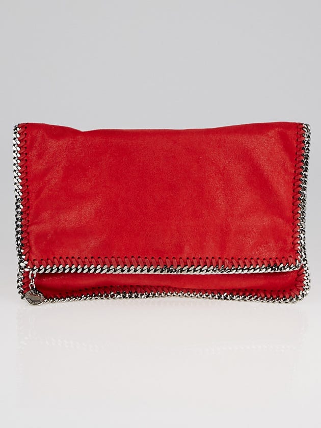 Stella McCartney Red Shaggy Deer Faux-Leather Falabella Fold Over Clutch Bag