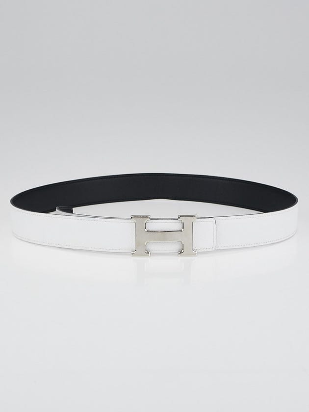 Hermes 32mm Black Swift / White Epsom Leather Palladium Plated Constance H Belt Size 90
