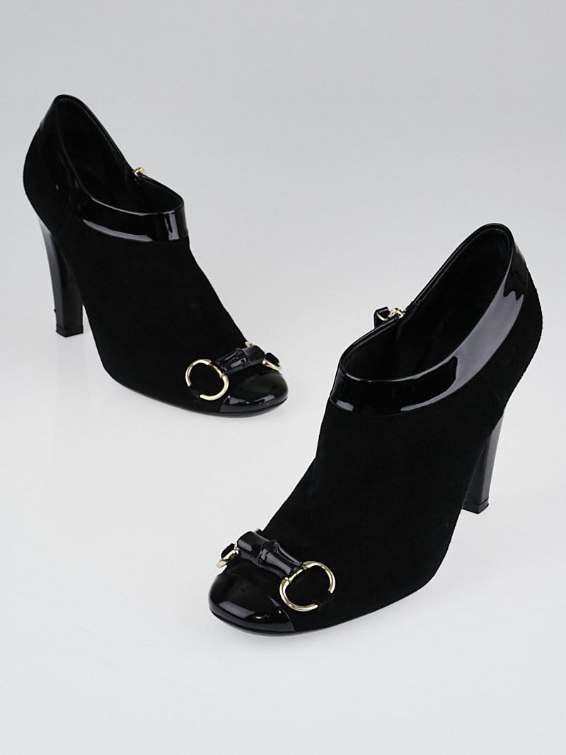 Gucci Black Suede and Patent Leather Horsebit Booties Size 8.5 39 Yoogi s Closet