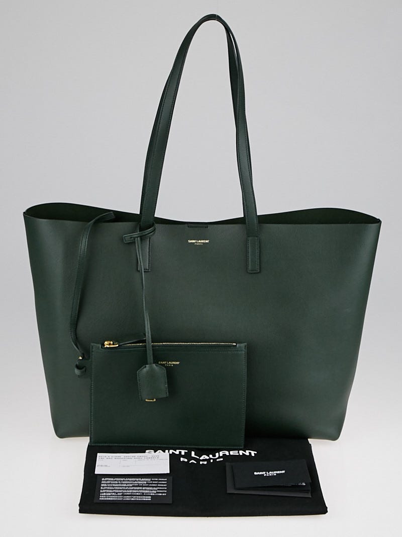 Yves Saint Laurent Dark Green Leather Saint Laurent Large Shopping Tote Bag Yoogi s Closet