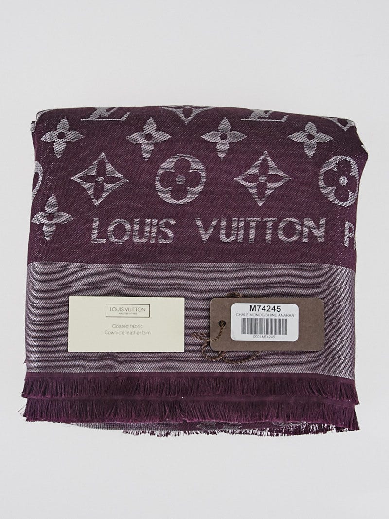 Louis Vuitton Purple Monogram Wool/Silk Shine Shawl Scarf - Yoogi's Closet