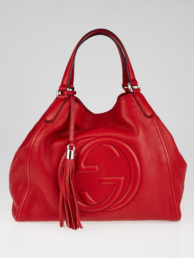 Gucci Red Pebbled Leather Soho Top Handle Tote Bag