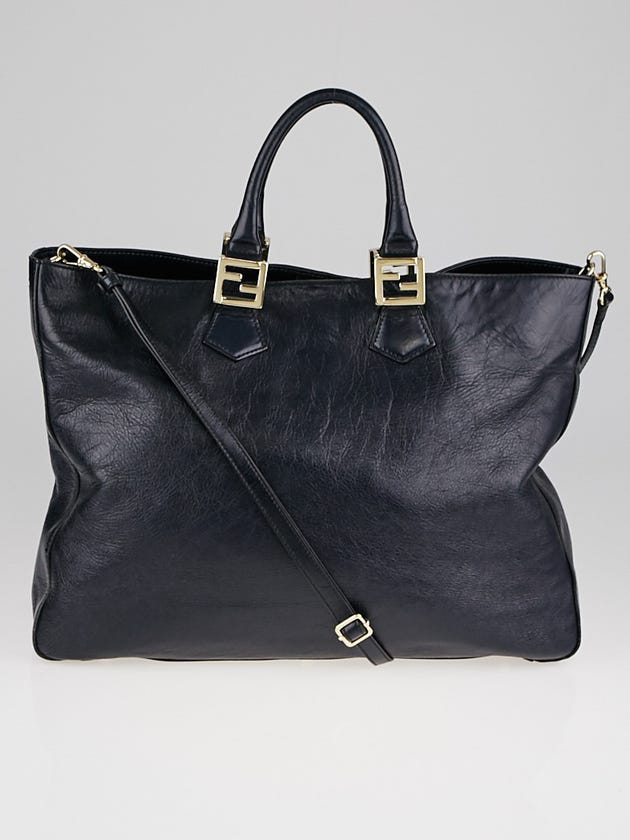 Fendi Black Natural Leather Twins Large Tote Bag 8BN203