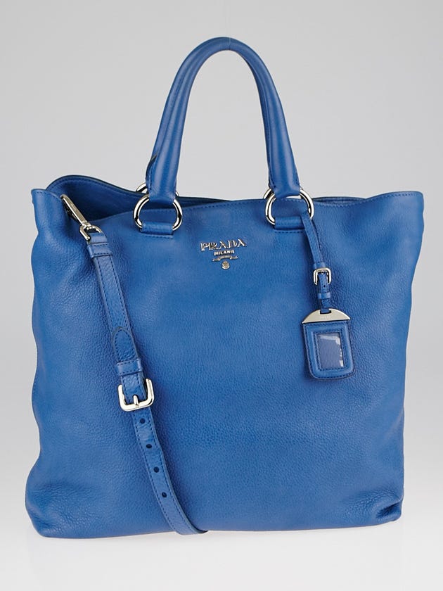 Prada Blue Cervo Lux Large Shopping Tote Bag