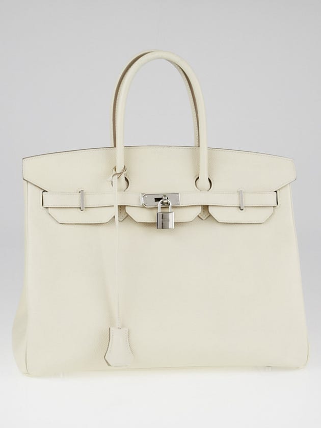 Hermes 35cm Craie Epsom Leather Palladium Plated Birkin Bag