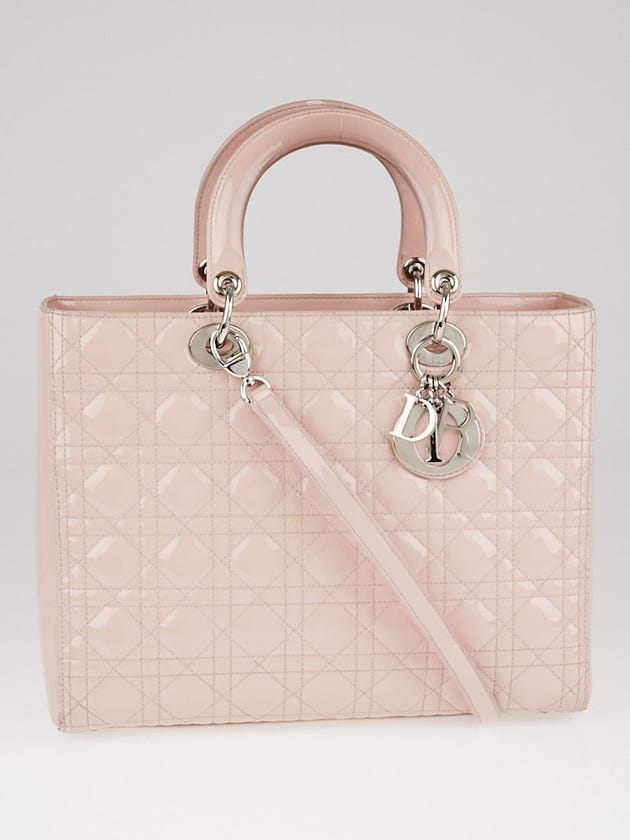 Christian Dior Pink Quilted Cannage Patent Leather Large Lady Dior Bag
