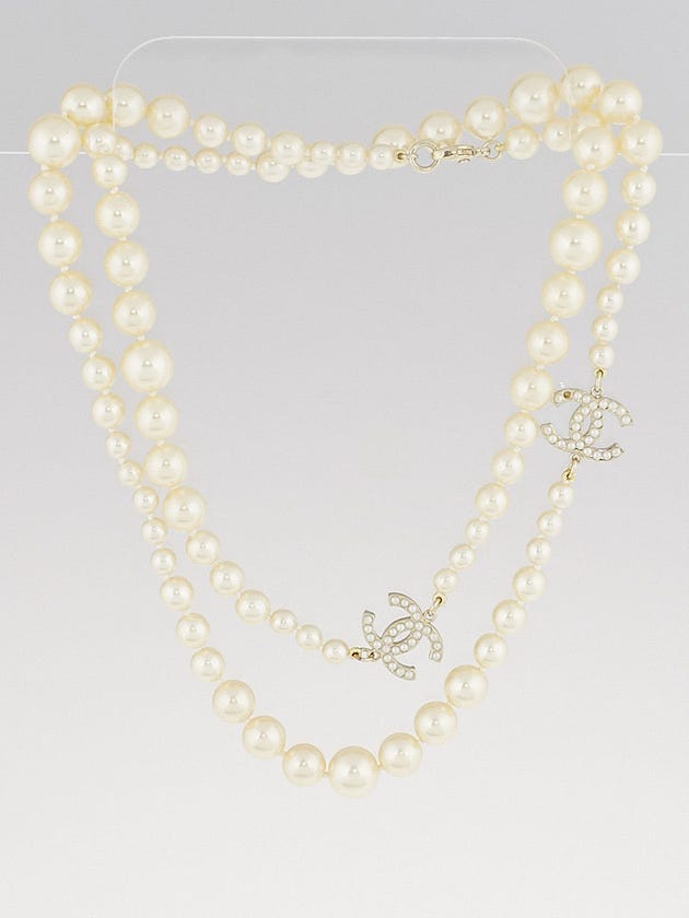 Chanel Glass Pearl Double CC Logo Long Necklace