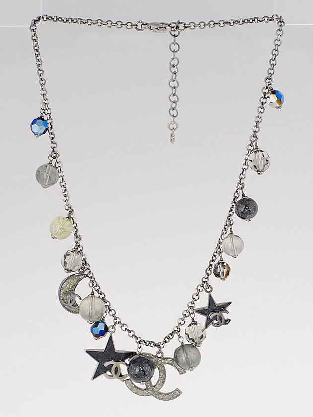 Chanel Silvertone Metal and Enamel CC Moon and Stars Necklace