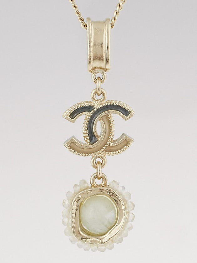 Chanel Goldtone Grey/Cream enamel CC Bead Drop Necklace
