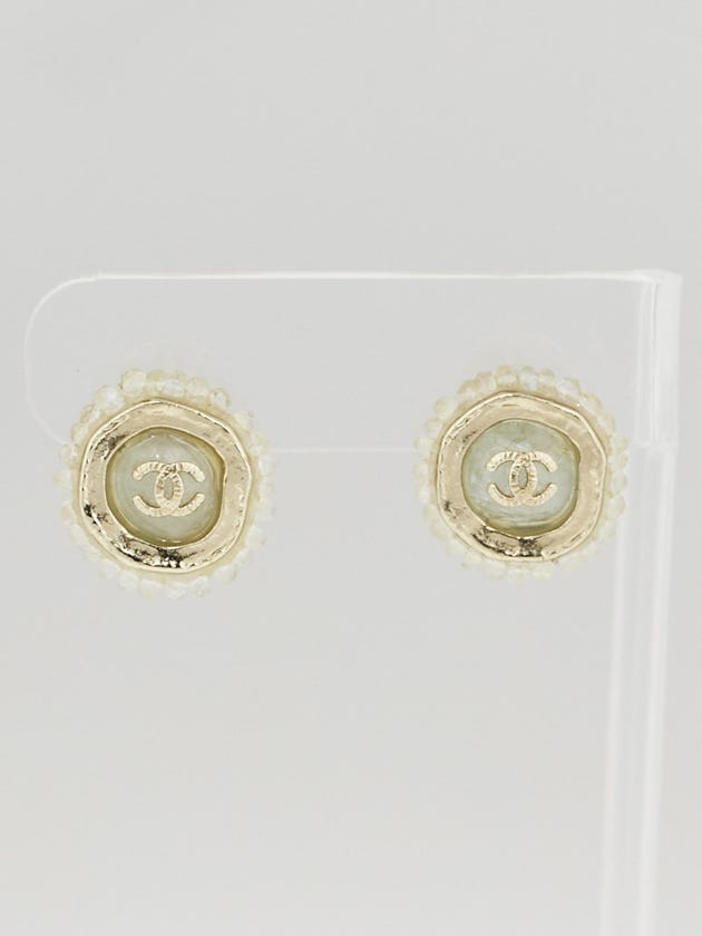 Chanel Stone and Metal CC Stud Earrings