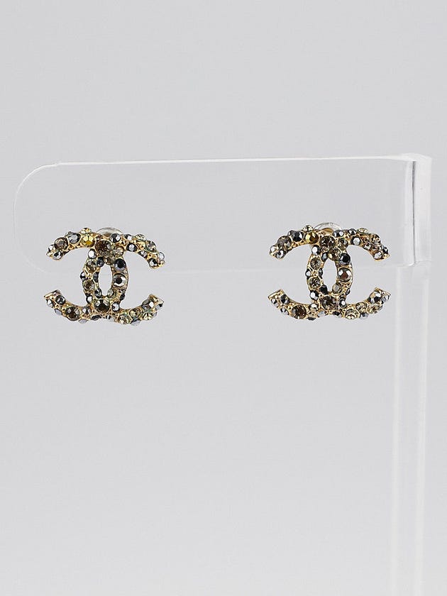 Chanel Goldtone Metal and Black Crystal CC Stud Earrings