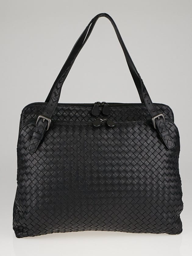 Bottega Veneta Black Intrecciato Woven Nappa Leather Briefcase Bag
