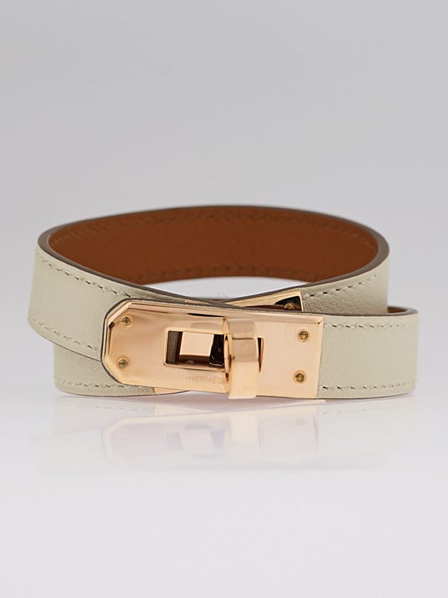 Hermes Craie Leather and Rose Gold Kelly Double Tour Bracelet Size M