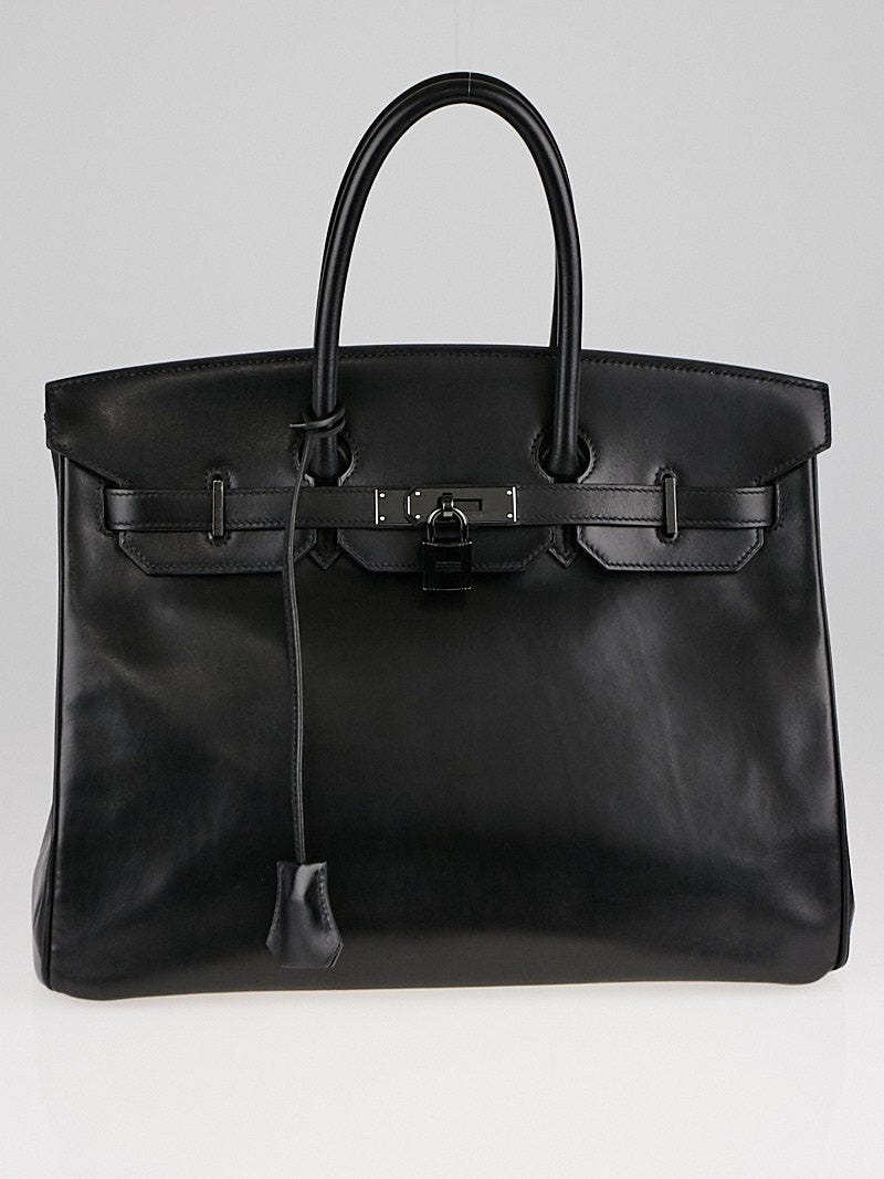 Hermes 35cm Black Box Leather Black Hardware SO Black Birkin Bag