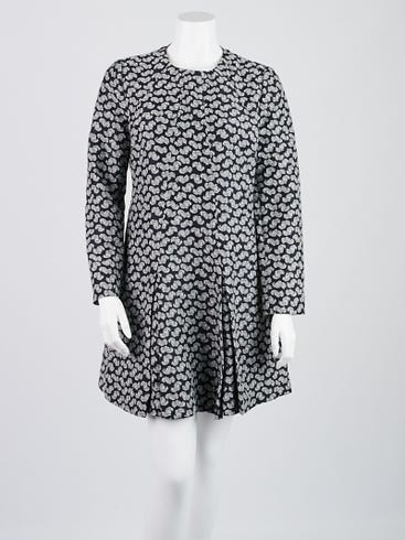 Stella McCartney Navy Blue Floral Jacquard Cotton Blend Long Sleeve Dress Size 8/42